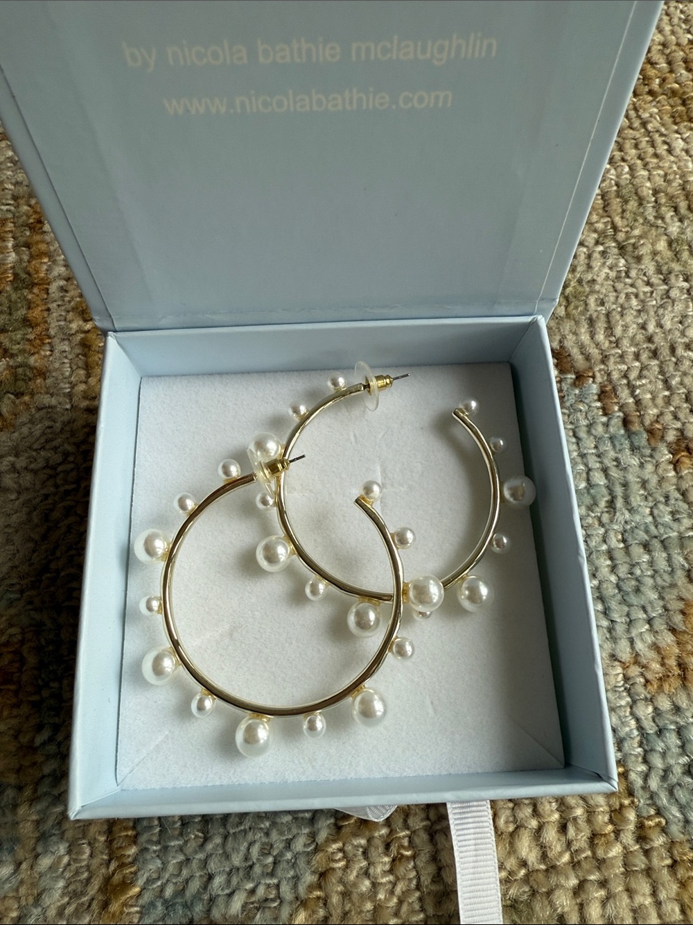 Nicola Bathie Gold Hoop Earrings with Pearl Accents